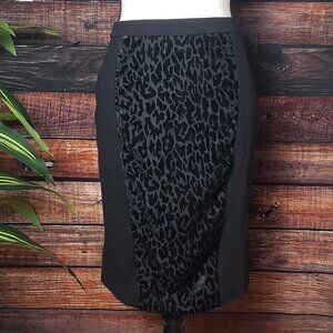 Ann Taylor Pencil Skirt Size 2 Black Velvet Leopard Zip Back